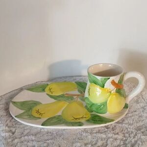Vtg. Fruit Du Jour by Stafford "Pear" Dessert Plate & Mug